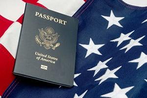 US passport and flag